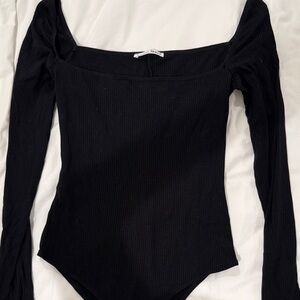 Reformation Black Ribbed Bodysuit